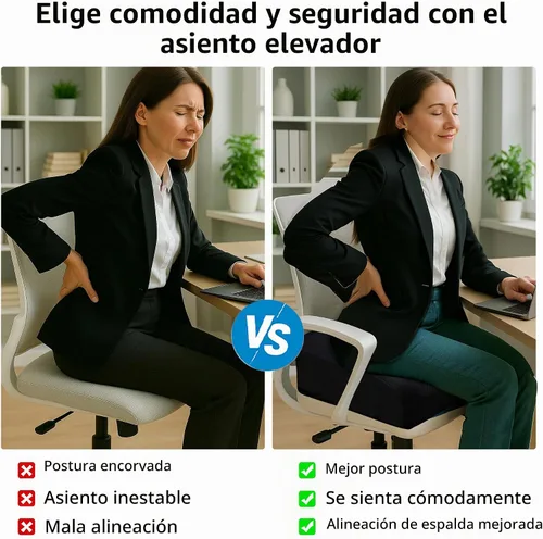 Vista 6 de Cojín de espuma viscoelástica extra gruesa de 6 pulgadas para silla de oficina, asiento elevado de 2 capas para aliviar el dolor de espalda y coxis