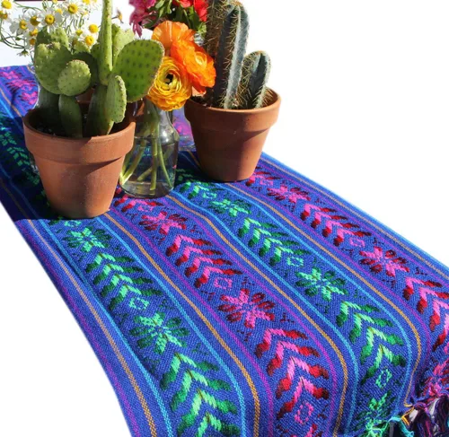 Vista 9 de Del Mex Bufanda de camino de mesa mexicana tejida estilo Rebozo (negro)