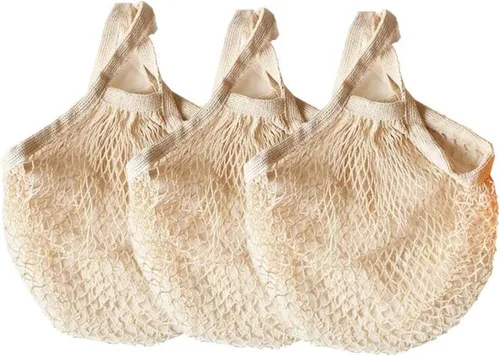 Vista 9 de Ahyuan Bolsas de comestibles cordón de algodón reutilizable, bolsas de malla 1 paquete, Crema