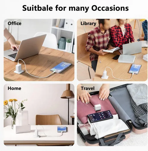 Vista 7 de Paquete de 3 cargadores tipo C con cable de 1.8 m de carga rápida para iPhone 17/16/15, bloques de carga USB C de 25 W súper rápidos para Samsung