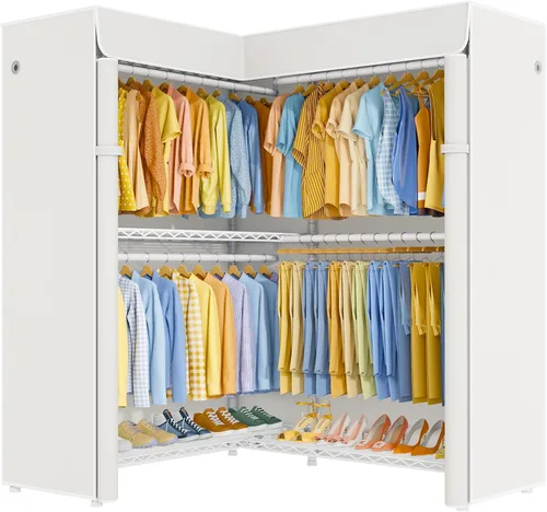 Vista 17 de ULIFHOME E15C Pro - Perchero en forma de L para esquina, perchero independiente para colgar ropa, sistema de armario resistente de 48.8 pulgadas