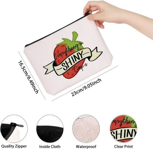 Vista 2 de TSOTMO Firefly Serenity Everything's Shiny Cute Strawberry Zipper Pouch Bolsa de maquillaje, Beige, Gorra brillante