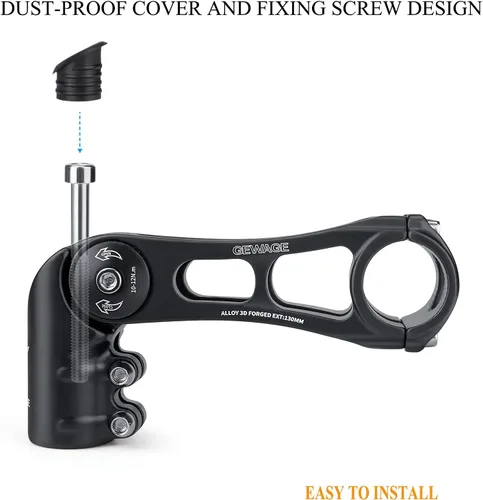 Vista 6 de GEWAGE Vástago de Bicicleta - Vástago de Bicicleta Ajustable de 130 Grados - Vástago de Manillar de 75mm 90mm 130mm para Manillar de 31.8(1-1/4")