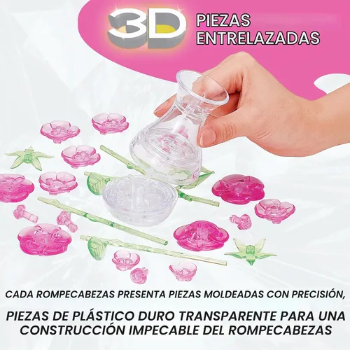 Vista 4 de BePuzzled Rompecabezas original de cristal 3D de Roses in Vase, a partir