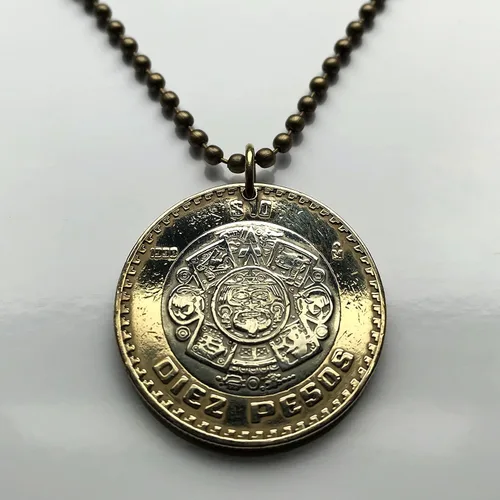 Vista 5 de 2021 México 10 Pesos moneda colgante azteca sol calendario piedra del sol piedra del sol escultura Méxica Tonatiuh Tlaltecuhtli Yohualtecuhtli