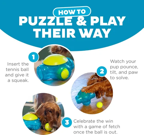 Vista 4 de Outward Hound Tennis Maze Craze - Juguete interactivo chillador para perros, azul