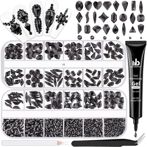 Vista 21 de Kit de pedrería para uñas BELLEBOOST, 15ml de pegamento de gel con strass + gemas coloridas + cristales de vidrio flatback AB y gemas transparentes