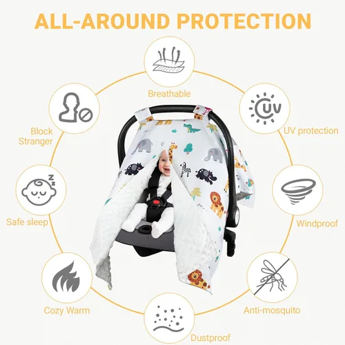 Vista 4 de Metplus Funda para asiento de coche 2 en 1 para bebé, toldo para asiento de coche para bebés, funda de lactancia multiuso para mamá, fundas