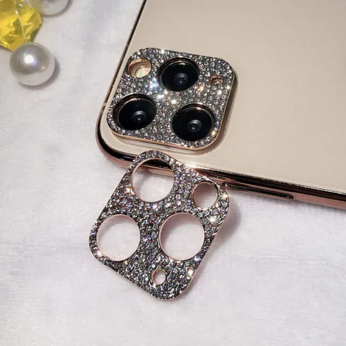 Vista 12 de Paquete de 2 protectores de lente de cámara con purpurina compatibles con iPhone 11 de metal con diamantes brillantes para lente de cámara (negro)