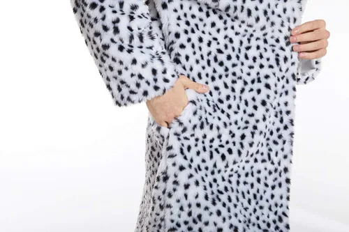 Vista 6 de UMREN Abrigos de piel sintética de leopardo para hombre, chaqueta larga de lujo, parka cárdigans