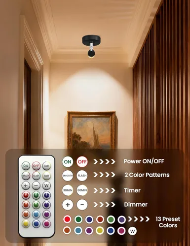 Vista 3 de KINDEEP Focos para interiores con control remoto: iluminación ascendente a batería, luces LED inalámbricas, temporizador y regulable, focos pequeños