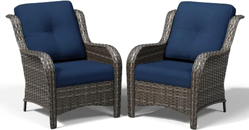 Vista 9 de Joyside Juego de 2 sillas de mimbre para exteriores, sillas de comedor de mimbre de polietileno con cojines de asiento de 4 pulgadas