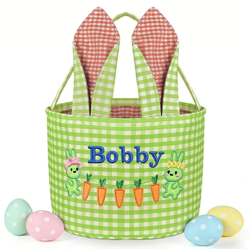 Vista 21 de Canastas de Pascua personalizadas para niños, conejo azul, 018B-azul