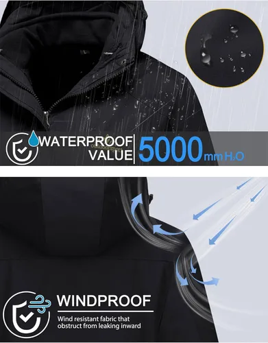 Vista 4 de MAGCOMSEN - Chaqueta de esquí 3 en 1 para mujer, con forro interior de vellón, chaqueta tipo parca rompevientos e impermeable para el invierno