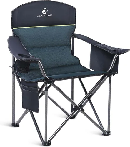 Vista 16 de ALPHA CAMP Silla de Camping Plegable de Gran Tamaño, Soporte Resistente de 450 LBS, Marco de Acero Plegable, Silla con Brazos Acolchados