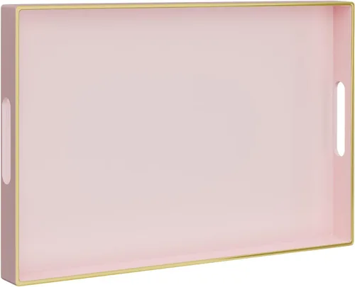 Vista 9 de MAONAME Juego de 2 bandejas decorativas rosadas, bandeja ovalada con asas
