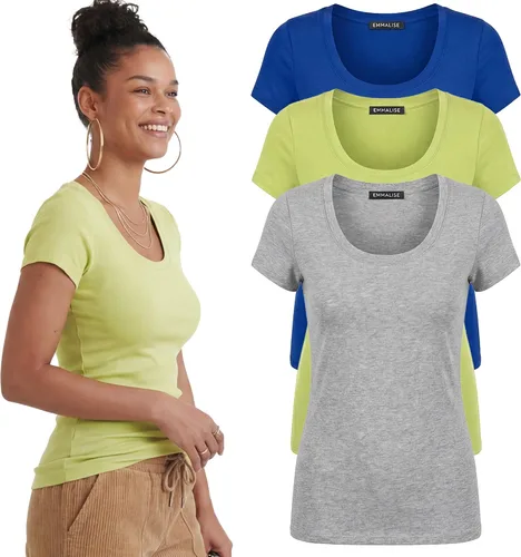Vista 35 de Emmalise - Camiseta de manga corta para mujer, cuello redondo, estilo básico, pack de valor, tallas junior y grandes