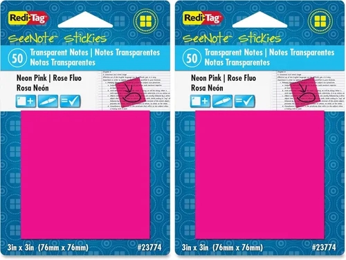 Vista 2 de Redi-Tag - Notas adhesivas transparentes SeeNote Stickies, 50 por paquete, 3 pulgadas x 3 pulgadas, magenta, 1 paquete (23774)