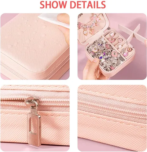 Vista 6 de Semyifu Joyero de viaje personalizado, joyero, organizador de viaje, pequeño joyero para mujer, estuche de viaje para joyas, organizador de aretes