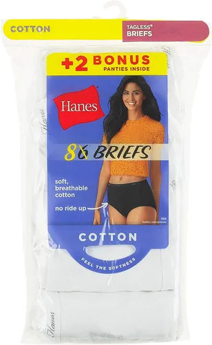 Vista 2 de Hanes Calzones Hanes de algodón para mujer, paquete de 6, color blanco (Bonus +2)
