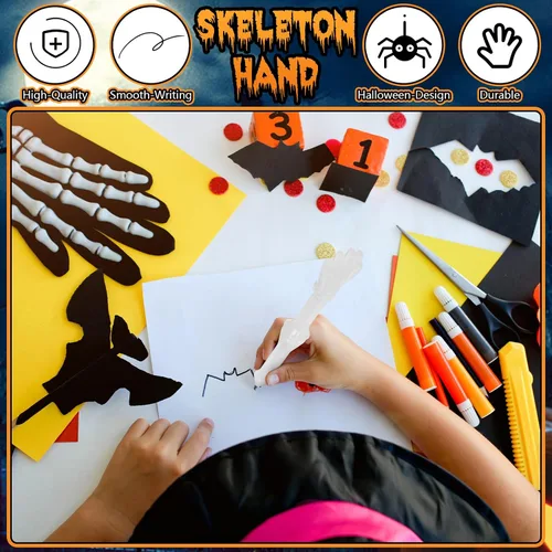 Vista 4 de Seajan 50 bolígrafos de Halloween que brillan en la oscuridad con huesos de calavera novedosos bolígrafos de enfermería creativos para niños
