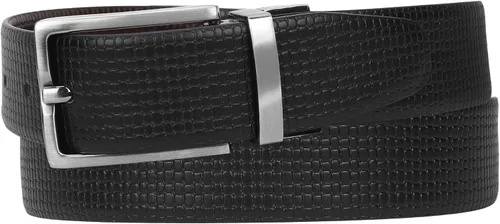 Vista 8 de Pitaara Cinturón reversible de cuero genuino para hombres, patrón de impresión de caja (negromarrón)