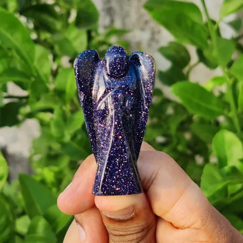 Vista 4 de 2 inches Natural Gemstone Guardian Angel Hand Curved 15 Choices Gemstones Crystal Prayer Angel Home Protection Pocket Crystal Angel