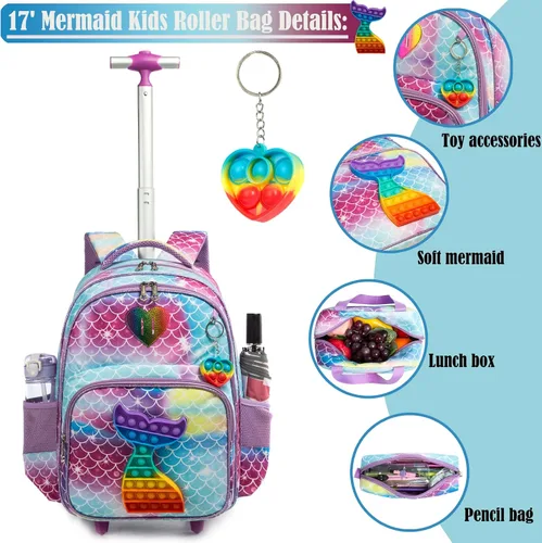 Vista 4 de Mochila con ruedas para niñas con ruedas para niños y niñas, mochila con ruedas Azul-220224-L