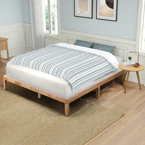 Vista 7 de Marco de cama de madera de goma tamaño Queen con almacenamiento para dormitorio, marco de cama resistente con soporte de listones de madera maciza