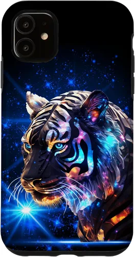 Vista 5 de Funda para iPhone 14 Cosmic Silver Tiger Blue Star Wild Animal Safari