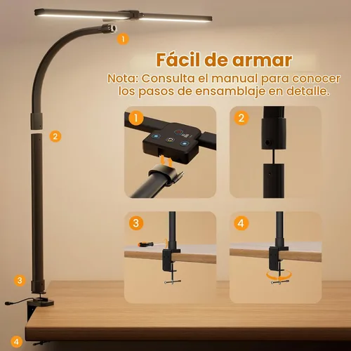 Vista 7 de Lámpara LED de Escritorio para Oficina en Casa, Luz de Escritorio de Computadora de 24W con Control Remoto, Lámpara de Mesa Brillante Regulable
