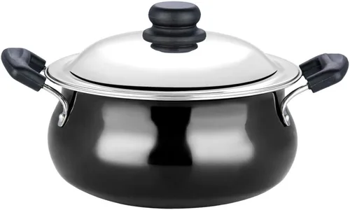 Vista 8 de Vinod Handi anodizado duro – Tapa de acero inoxidable – Tamaño pequeño – 3.8 litros (4 cuartos de galón) – Adecuado para Biryani, Pulao, Salsas