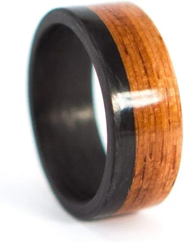 Vista 6 de Set of two carbon fiber and bentwood cedro wedding bands. Wooden matte rings. Water resistant and hypoallergenic. (00404_7N_00405_7N)