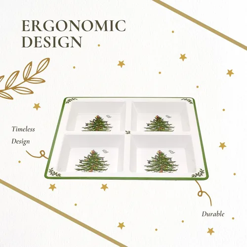 Vista 6 de Spode Bandeja de Melamina del Árbol de Navidad de 4 Secciones, Vajilla Festiva Dividida de 13.5 Pulgadas para Frutos Secos, Dulces, Condimentos