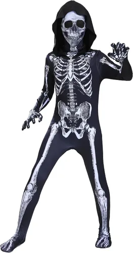 Vista 3 de Disfraz de esqueleto de fiesta de Halloween, adecuado para varios juegos de rol Negro