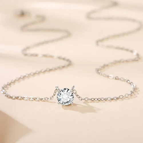 Vista 2 de Foleacove Jewelry Set for Women 18K Gold Necklace Bracelet Cubic Zirconia Solitaire 1.5 Carat (7.3mm) Pendant Fashion Cute Simple Jewelry Gifts for