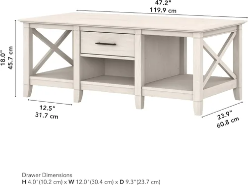 Vista 3 de Bush Home Key West - Mesa de centro con almacenamiento en roble blanco lino