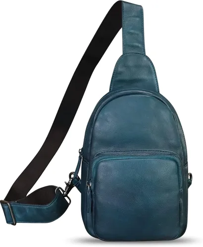 Vista 6 de Bolso de cuero genuino para mujeres y hombres, hecho a mano, de cuero, bolso cruzado, Azul, Mochilas Sling