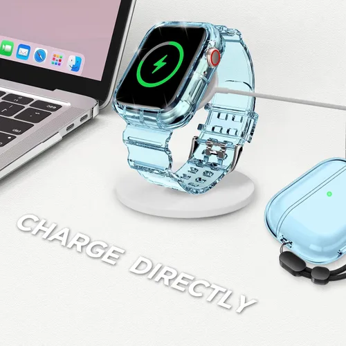 Vista 240 de DABAOZA - Correa transparente compatible con Apple Watch con estuche protector, correa deportiva de TPU con brillo para mujeres y hombres