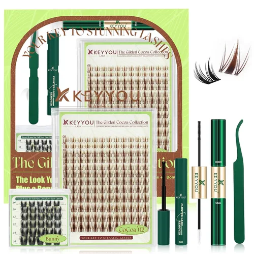 Vista 12 de KEYYOU Extensiones de pestañas de Velure color marrón Venus Natural Wispy C Curl Manga de 0.315-0.630 pulgadas con banda invisible suave