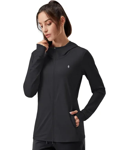 Vista 24 de Soothfeel Chaqueta con capucha y protección solar UPF 50+ para mujer, ligera, de manga larga, con bolsillo, para senderismo al aire libre d-celeste