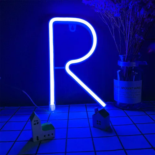 Vista 22 de ENUOLI Letrero de neón azul con letras LED USB/luces alimentadas por batería, letrero alfabético, marquesina, letra, decoración, luces nocturnas