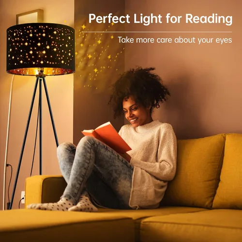 Vista 6 de Lámpara de pie, lámpara de pie con trípode, bombilla LED de 8W, pantalla decorativa, lámpara de pie estilo de mediados de siglo para sala de estar