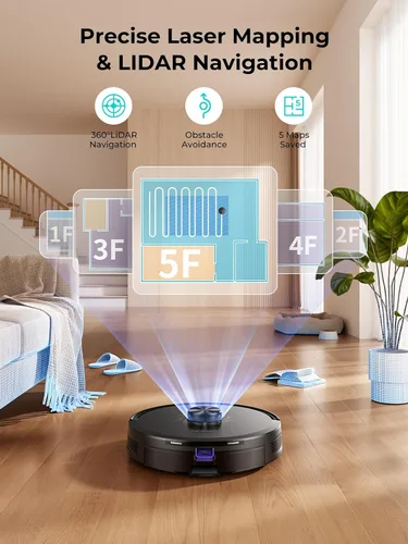 Vista 10 de Robot aspirador y trapeador, robot aspirador mejorado sin bolsa con vaciado automático, aspiradora robótica de 6000 Pa con navegación LiDAR, mapeo