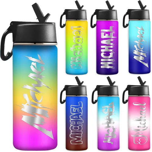 Vista 13 de Botella de agua personalizada, botella de agua deportiva personalizada con nombre, botella de acero inoxidable aislada al vacío con tapa con Color 1