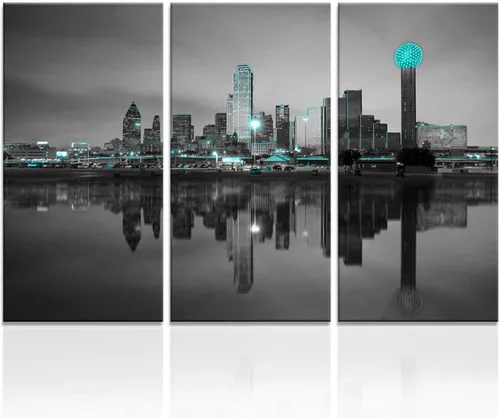 Vista 5 de Dallas City - Lienzo decorativo para pared, diseño de horizonte de Texas, decoración de pared en blanco y negro, póster con imagen de paisaje