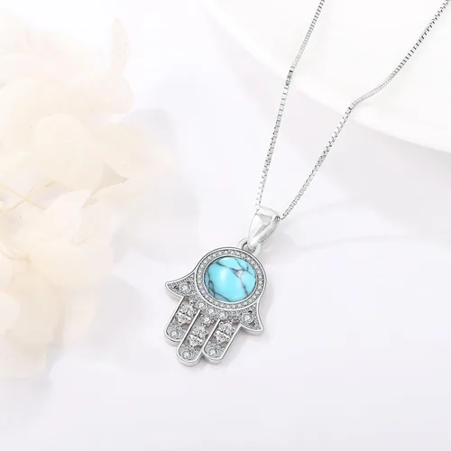 Vista 76 de Aniu Joyería de plata de ley 925 Hamsa de Fátima para mujer con circonita cúbica, viene con caja de regalo negra