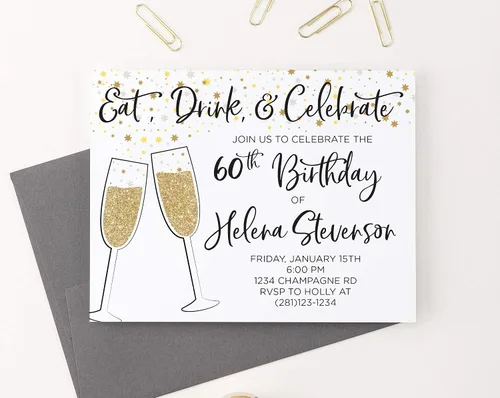 Vista 3 de Invitaciones de cumpleaños número 40 para mujer, color champán negro y dorado, tarjetas de invitación de cumpleaños número 50 para mujer