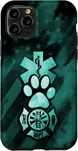 Vista 26 de Funda americana para iPhone 13 EMT EMS Firefighter Dog Paw Turquoise Fire Rescue