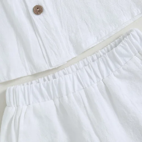 Vista 6 de AEEMCEM Conjunto de 2 piezas de camisa y pantalones cortos de algodón de lino de algodón de color liso para niños pequeños